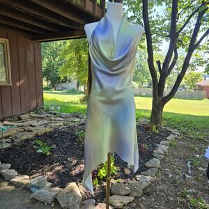 WeWoreWhat Y2K Satin Cowl Mini Asymmetric Fairy Festival Rave Dress 8 Watercolor